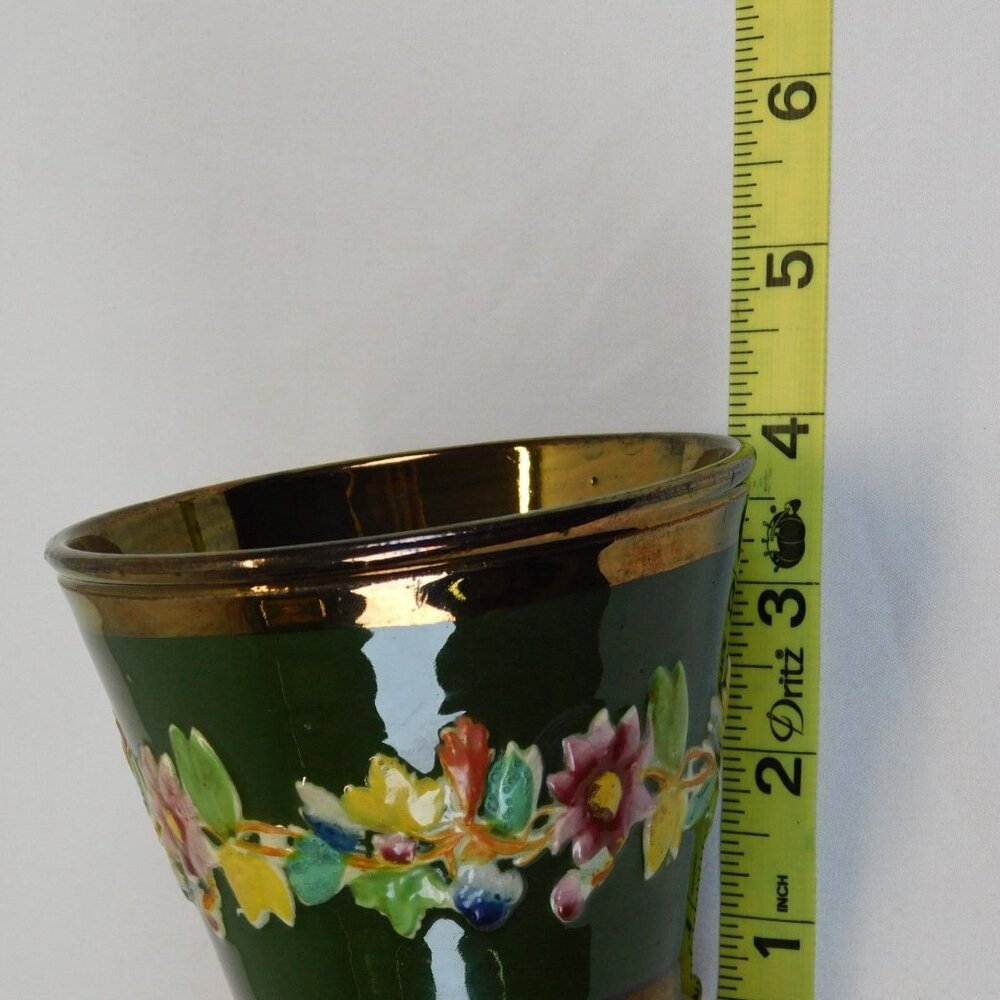 Copper Lusterware Floral Design Beaker Pudding Cup Antique 4" mid 1800's FLAW - Picture 9 of 10